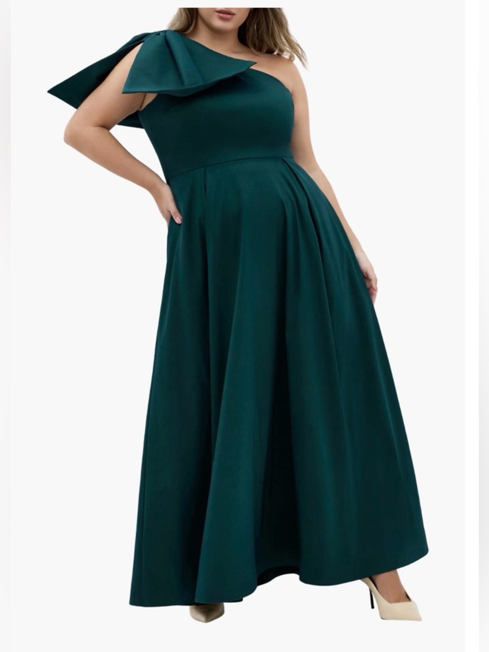 City Chic Captivate Bow One-Shoulder A-Line Deep Teal Gown Size:22/XL $299